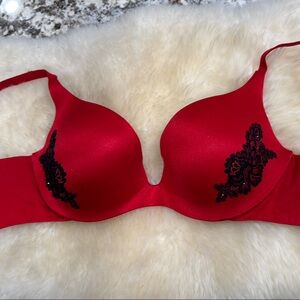 Victoria's Secret Red and Black Lace Bra